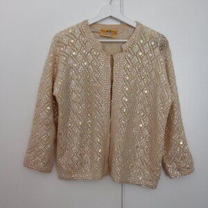 Vintage Knit Pearls Glitter Sequin Cardigan Cream color